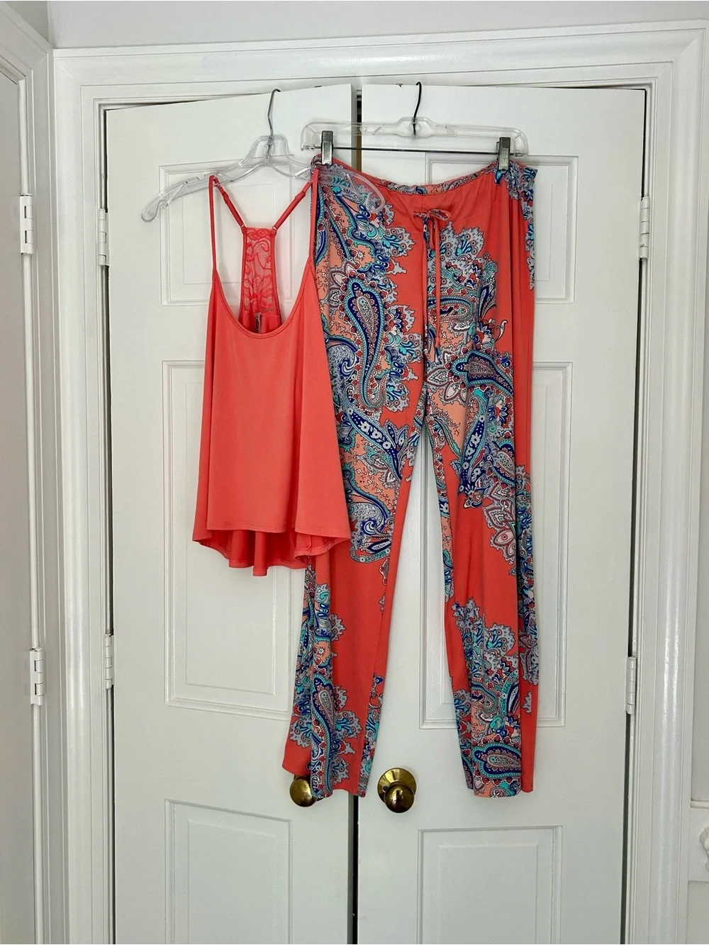 In Bloom Coral Paisley Tank & Lounge Pant Sleep Set - Picture 1 of 4